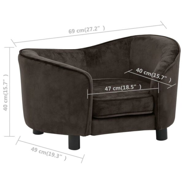 vidaXL Dog Sofa Brown 27.2"x19.3"x15.7" Plush - Image 9