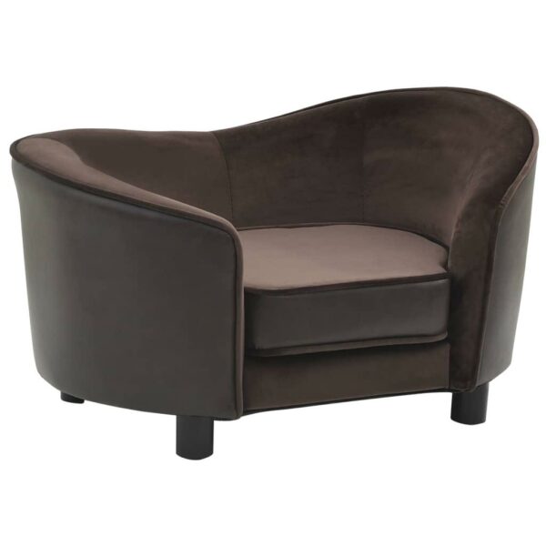 vidaXL Dog Sofa Brown 27.2"x19.3"x15.7" Plush and Faux Leather - Image 2