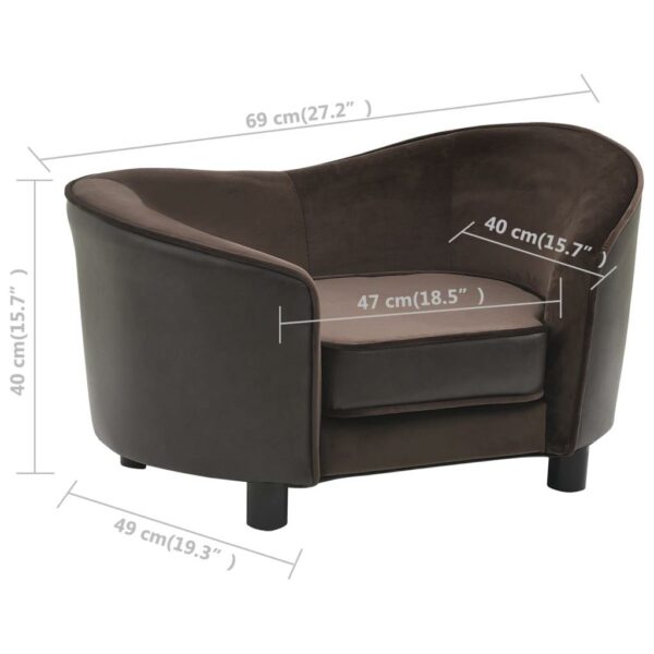 vidaXL Dog Sofa Brown 27.2"x19.3"x15.7" Plush and Faux Leather - Image 9