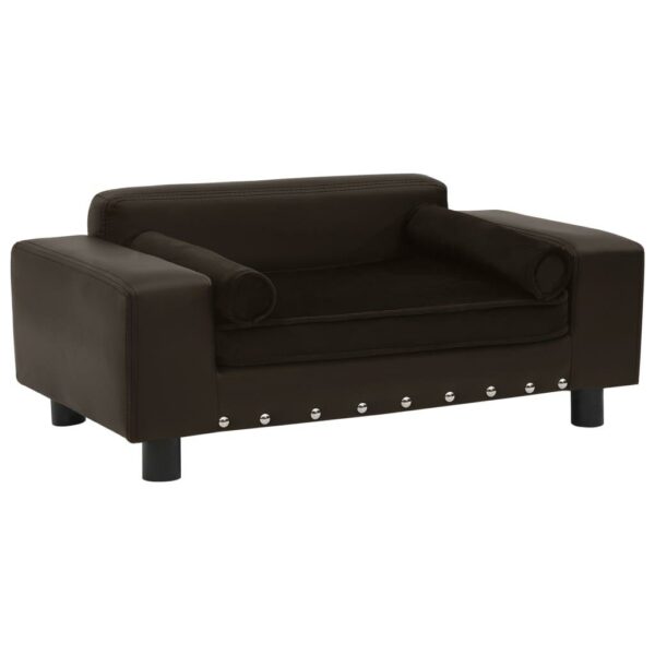vidaXL Dog Sofa Brown 31.9"x16.9"x12.2" Plush and Faux Leather - Image 2