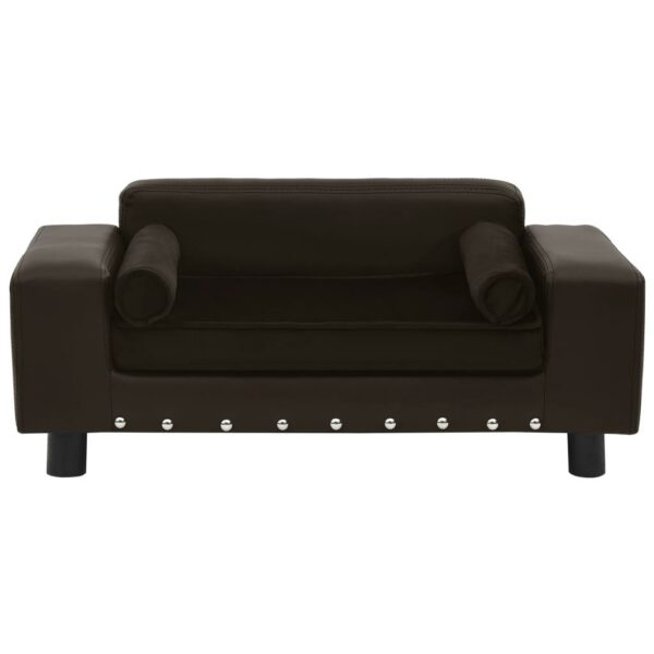 vidaXL Dog Sofa Brown 31.9"x16.9"x12.2" Plush and Faux Leather - Image 3