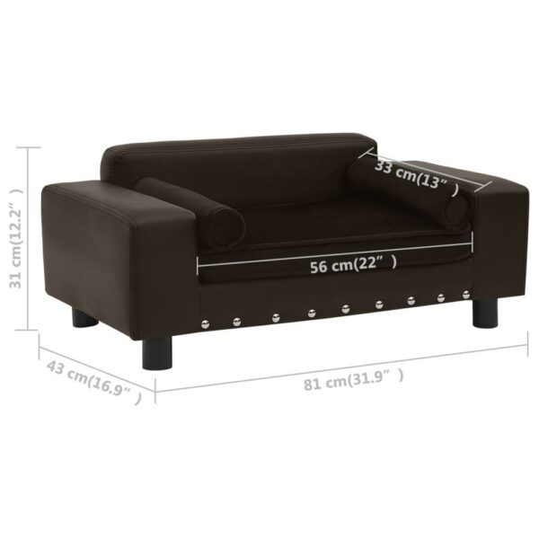 vidaXL Dog Sofa Brown 31.9"x16.9"x12.2" Plush and Faux Leather - Image 9