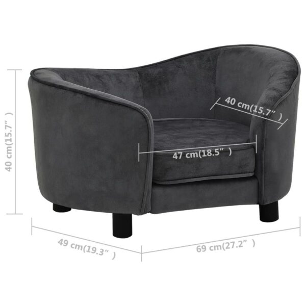 vidaXL Dog Sofa Dark Gray 27.2"x19.3"x15.7" Plush - Image 9