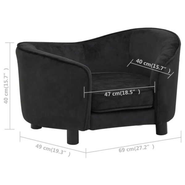 vidaXL Dog Sofa Black 27.2"x19.3"x15.7" Plush - Image 9