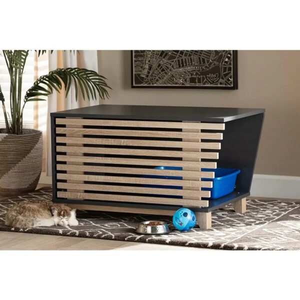 Baxton Studio Eckhart Modern and Contemporary Two-Tone Dark Grey and Oak Finished Wood Cat Litter Box Cover House